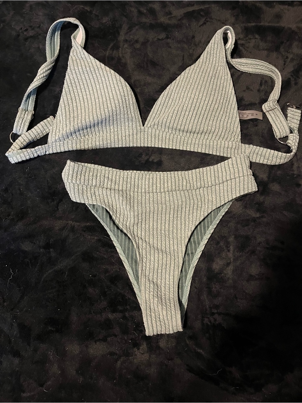 SHEIN Ribbed Triangle Bikini in Sage